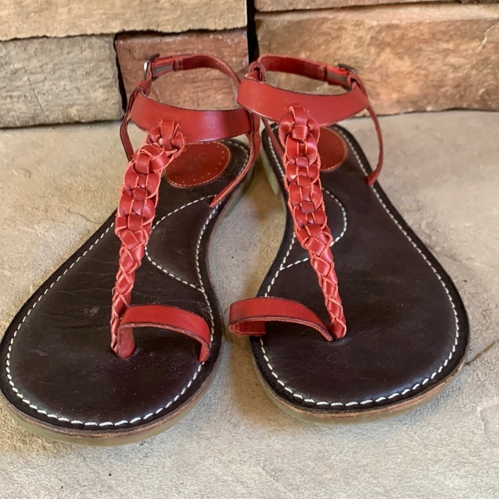 Fossil size 7 red leather braided sandals
